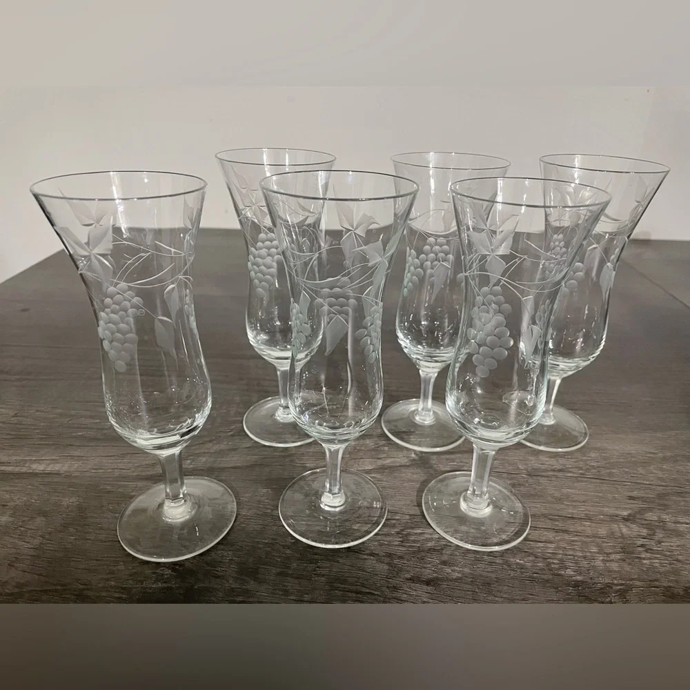 Sonora Parfait By Coloby Vintage Set Of 6 Etched Glass Wine Set